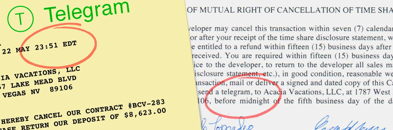 Telegram to cancel a timeshare contract
